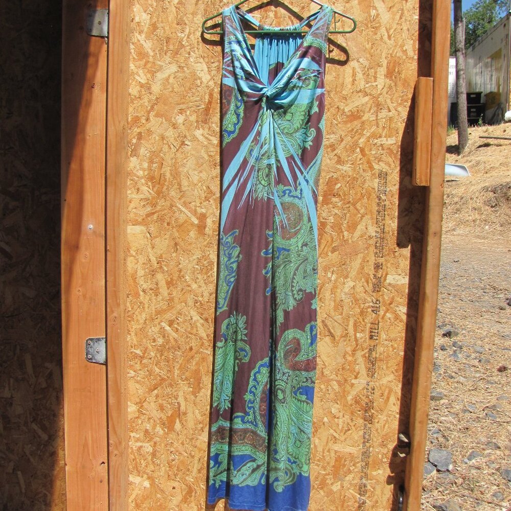 Paisley Maxi Dress Size M Hippie Bohemian Festival Resort Vacation Beach - Picture 3 of 6
